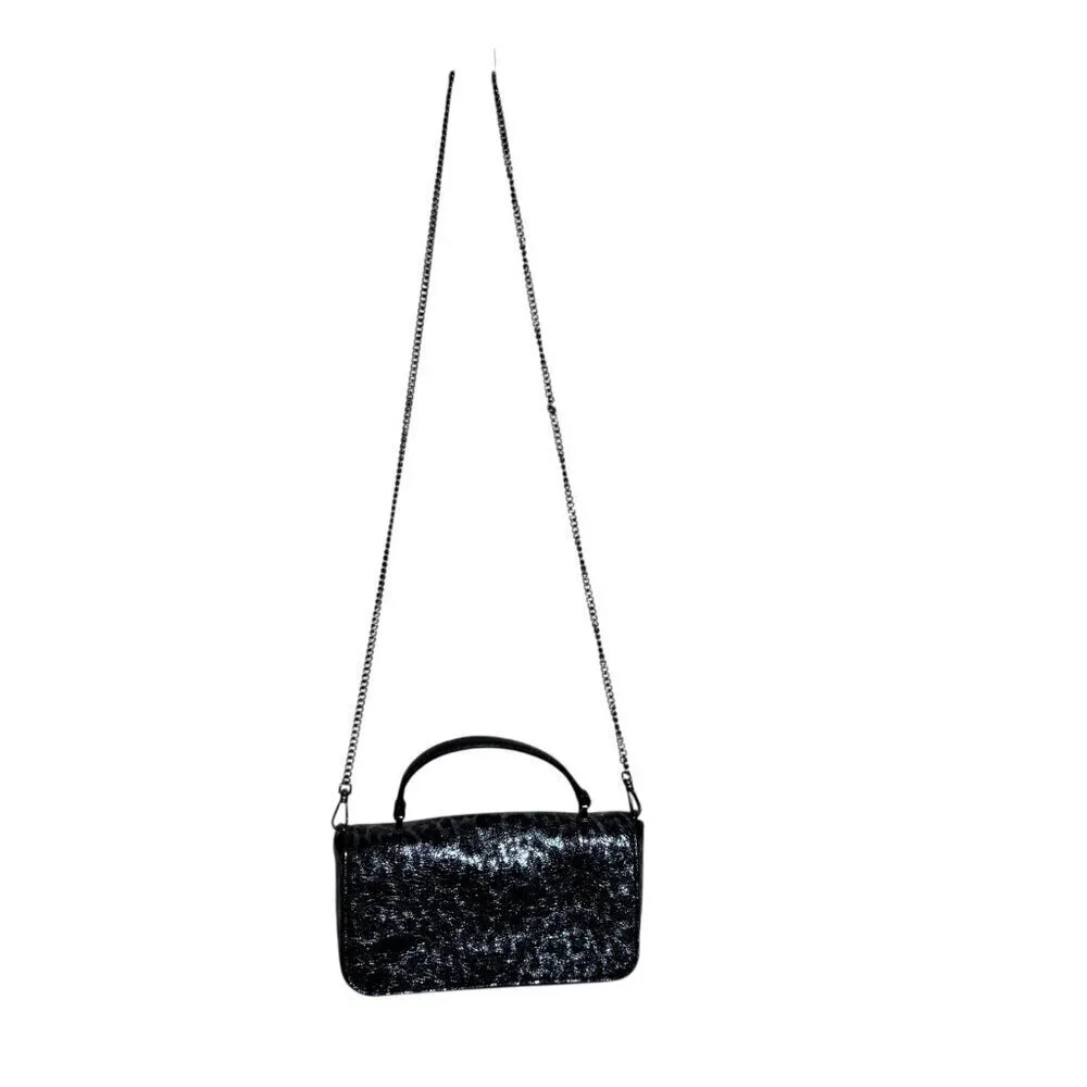 Kate Spade Market crossbody Top Handle Bag Collins Leopard Metallic Blue Sample